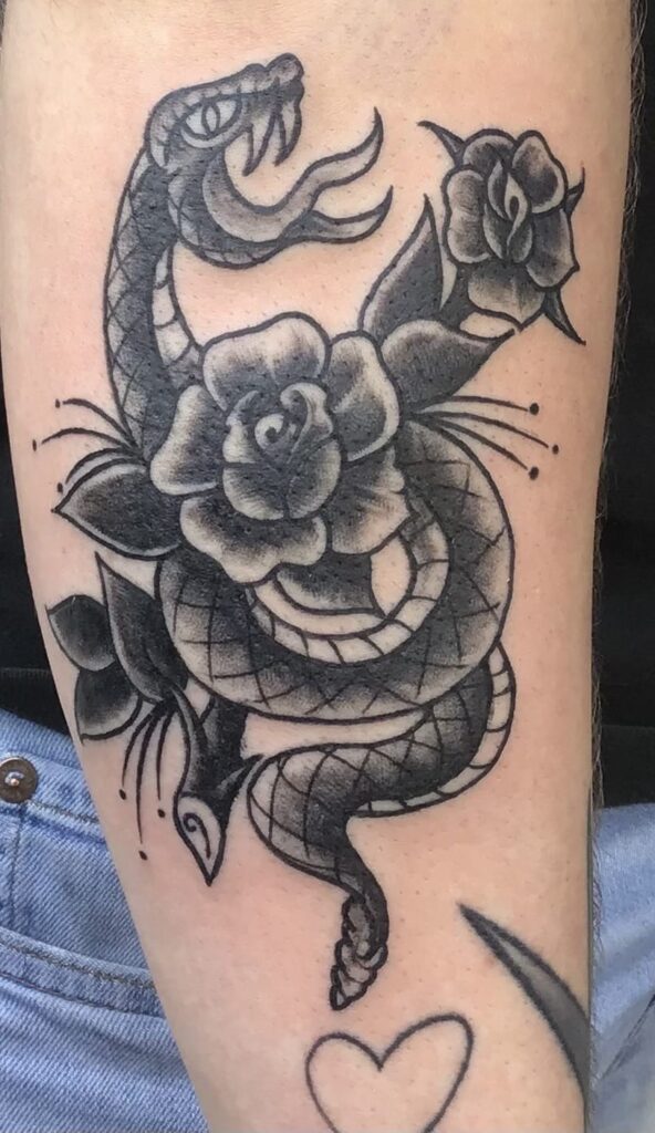 Black and grey rose tattoo snake Eureka ca