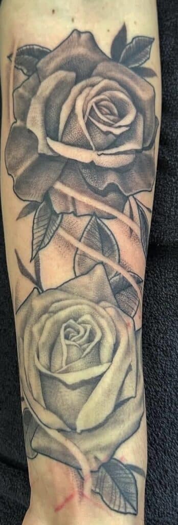 Black and grey rose tattoo fine line single needle realistic eureka arcata Fortuna McKinleyville
