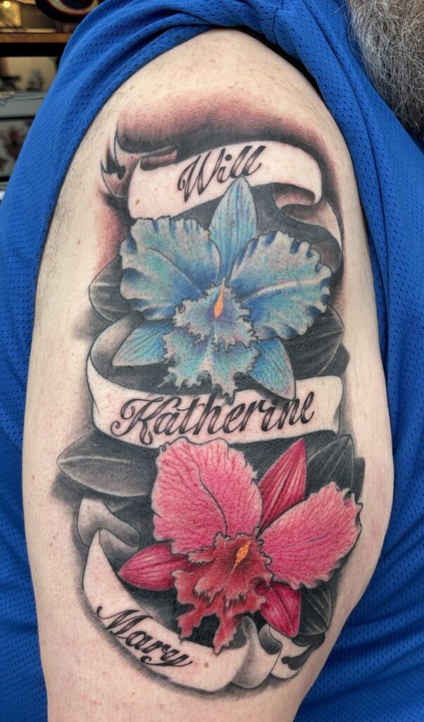 Script tattoo artist arcata flower realistic
